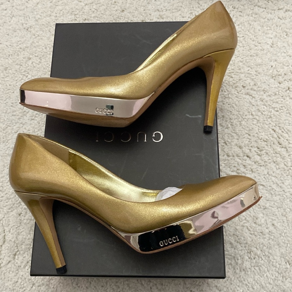 Gucci Gold Heels with Silver Accents